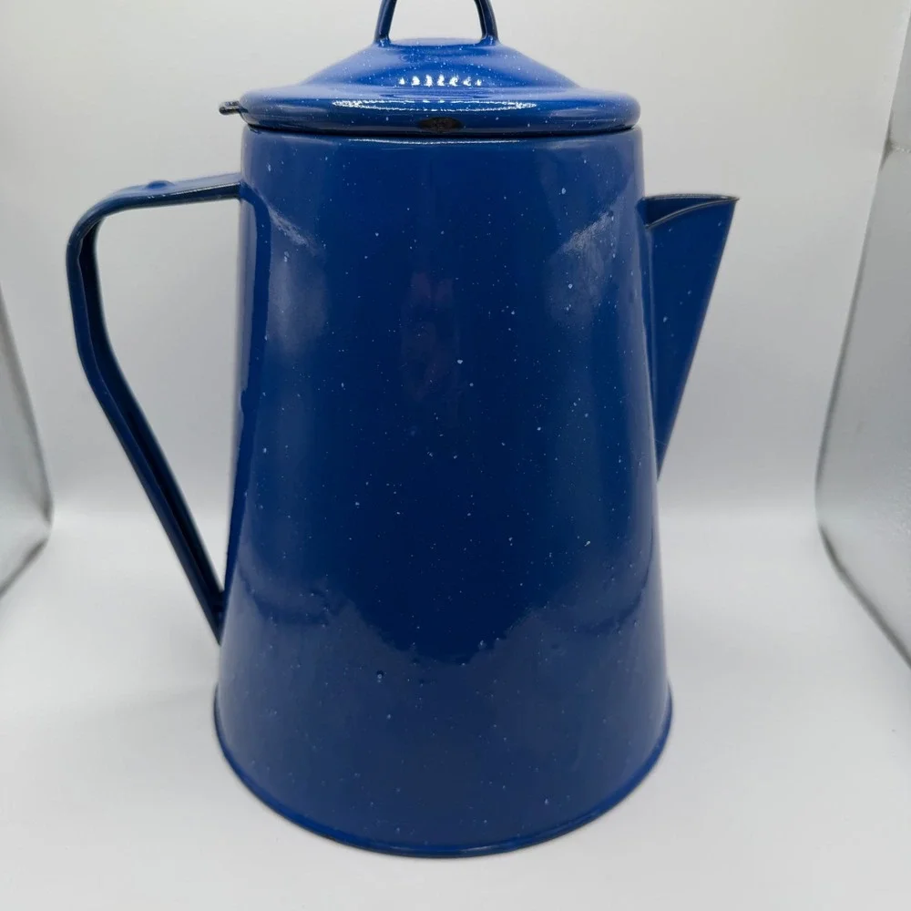 Vintage Blue Graniteware Speckled Enamel Coffee Pot  Farmhouse Decor